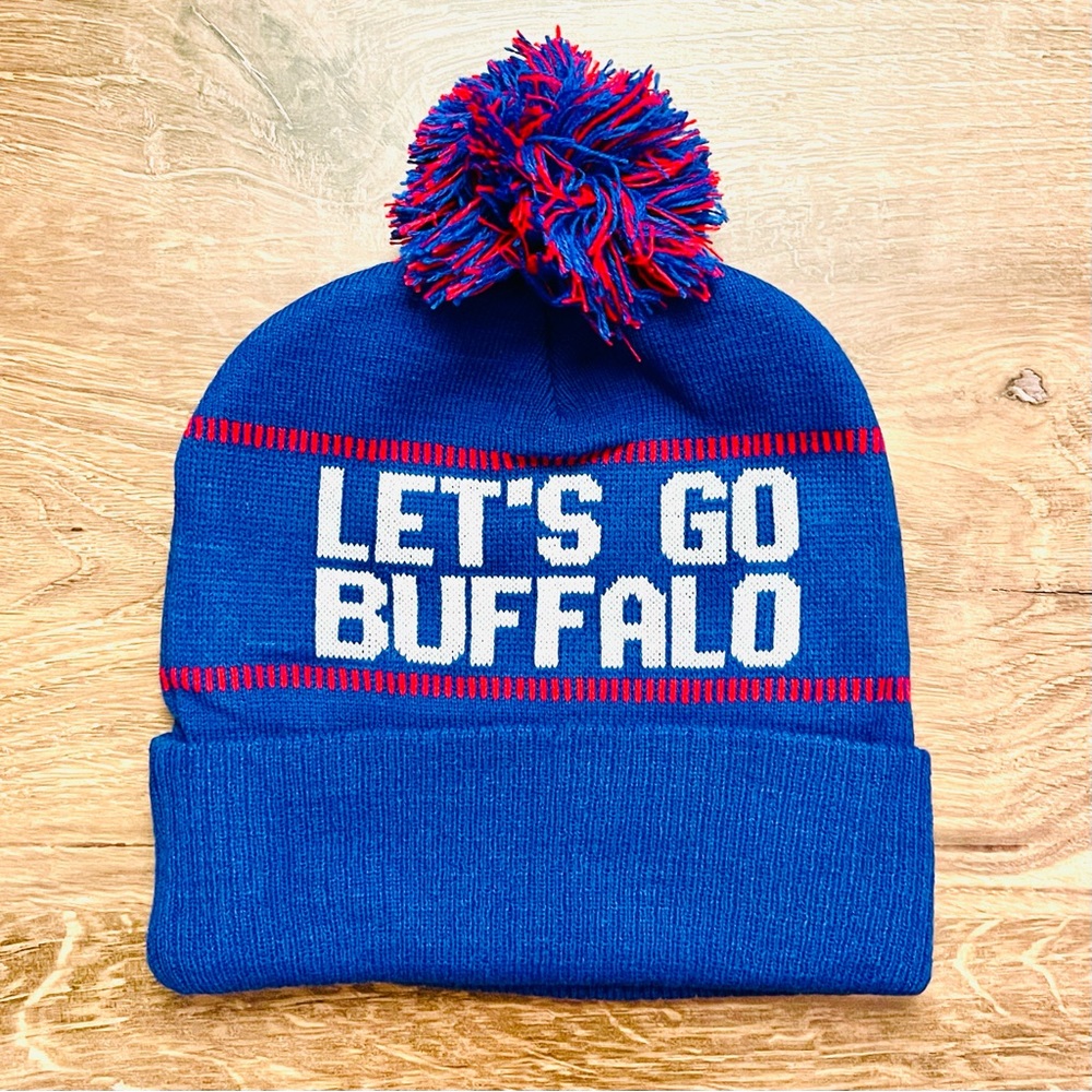Let’s go Buffalo Bills knit winter hat pom pom beanie football